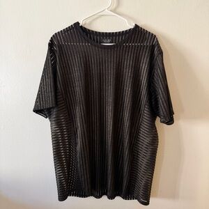 Zara Black Sheer Ribbed Short Sleeve Tee - Modern Mesh Look